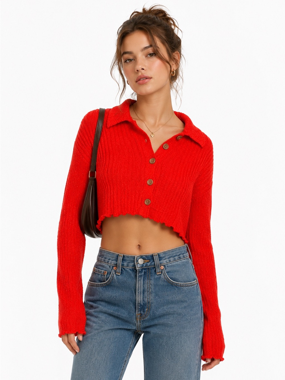 Urban Outfitters Cropped Ribbed Collared Cardigan